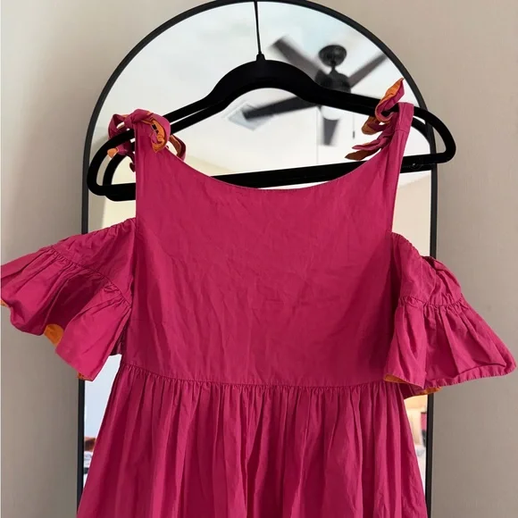 PINKO Aggie Colorblock Pink and Orange Tiered Dress - Picture 4 of 10